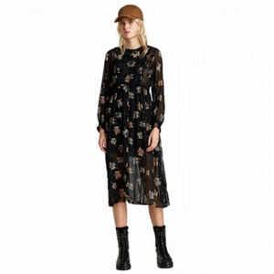 ZARA Black Floral Sheer Chiffon Dress, Midi Oversized Boho Smock Dress, small